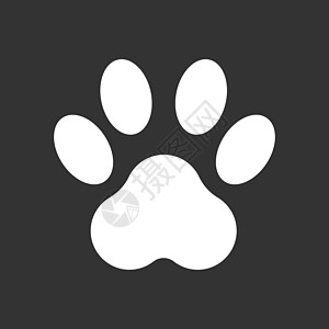 在黑色背景上孤立的爪印图标矢量图解 爪子符号平面象形图烙印野生动物阴影圆形绘画宠物小狗用户动物按钮图片