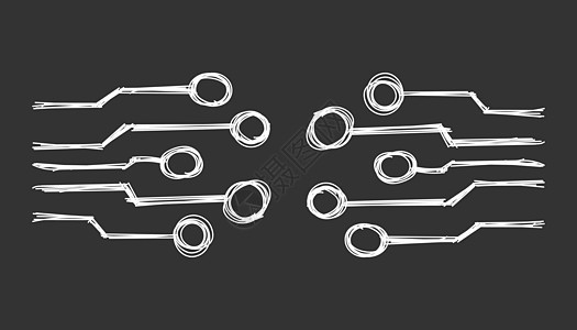 手绘电路板图标 涂鸦 scetch 技术方案符号平面矢量图黑色背景母板网络徽章标签边界框架微电路按钮木板圆圈图片