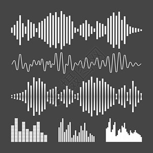 矢量声音波形图标 黑色背景下的声波和音乐脉冲矢量图图片