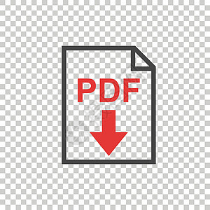孤立背景上的 PDF 图标红色横幅正方形电脑网络白色下载按钮插图文档背景图片