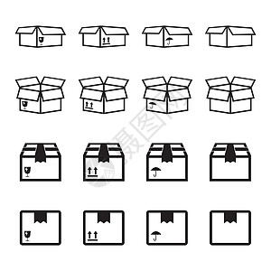 包装盒图标集 扁平运输包装简单矢量图解后勤船运储蓄货物商品服务夹子收藏艺术木头图片