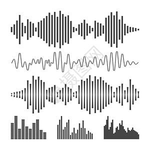 矢量声音波形图标 白色背景上的声波和音乐脉冲矢量图震颤歌曲插图技术均衡器墙纸信号收音机配乐派对图片