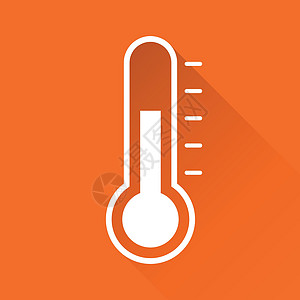 温度计图标 在带有长阴影的橙色背景上孤立的目标平面矢量图季节冻结气象天气诊断温度控制体积指标技术图片