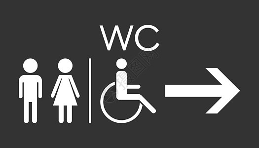 WCtoilet 平面矢量图标 男人和女人在黑色背景上签到洗手间房间女士卫生男生女性标签飞机场绅士们男性女孩背景图片