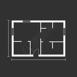 房子计划简单的平面图标 黑色背景上的矢量图插图浴室草图技术房间建筑窗户洗手间绘画正方形图片