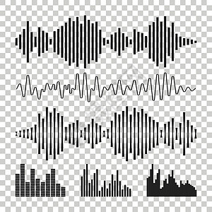 矢量声音波形图标 孤立背景下的声波和音乐脉冲矢量图图片