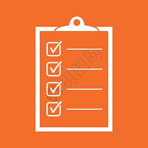 待办事项列表图标 平面样式的检查列表任务列表矢量插图 橙色背景上的提醒概念图标商业控制文档笔记木板协议研究调查问卷规划师测试图片