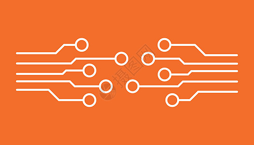 电路板图标 橙色背景下的技术方案符号平面矢量图解芯片处理器电路电子插图生产微电子科学电气木板图片