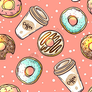 您设计的甜甜圈甜点馅饼小吃草图食物咖啡店咖啡糕点手绘油炸背景图片
