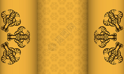 黄色横幅 带有旧棕色图案和您标志或文字的空间故事打印地理艺术金属香水收藏丝带条纹金子图片