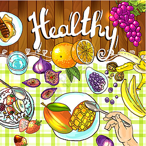 插画水果麦片午餐插图营养饮食服务橙子谷物菜单餐厅图片