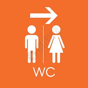 签到图标WCtoilet 平面矢量图标 男人和女人在橙色背景下签到洗手间夫妻性别绅士女性壁橱女孩身体标签浴室黑色插画