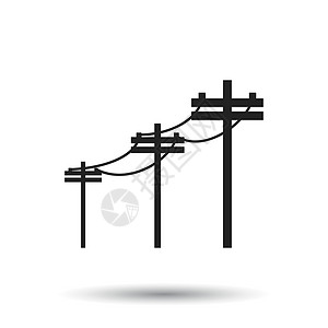 高压电源线 白色背景上的电线杆矢量图标图片