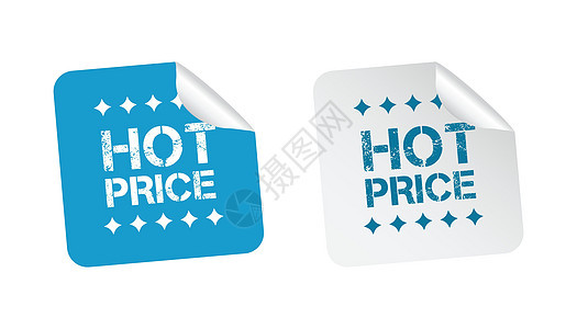 热的价格贴纸 白色背景上的矢量图活力邮票商业销售交易徽章店铺蓝色插图礼物图片