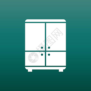 绿色背景上的橱柜图标 用于商业营销互联网的现代平面象形图 用于网站设计的简单平面矢量符号家具风格文档衣服插图储物柜衣柜徽章数据装图片