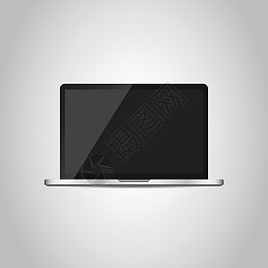 带有白色屏幕平面图标的笔记本电脑 灰色背景下的计算机矢量图解键盘网络机动性电子桌面技术工作金属商业黑色图片