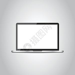 带有白色屏幕平面图标的笔记本电脑 灰色背景下的计算机矢量图解互联网桌面空白监视器金属键盘机动性插图黑色网络图片
