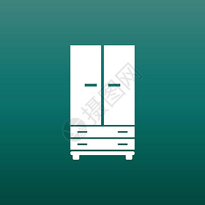 绿色背景上的橱柜图标 用于商业营销互联网的现代平面象形图 用于网站设计的简单平面矢量符号房子衣柜徽章装饰内阁床头数据海豹地面家具图片