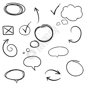 手绘箭头和圆圈图标集 铅笔素描符号的集合信息商业黑色刷子草图圆形白色办公室框架涂鸦图片