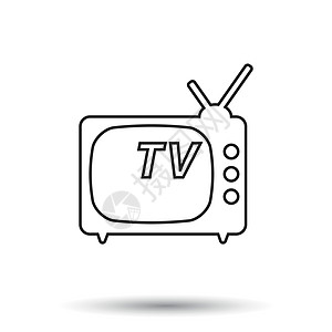 基站天线电视图标矢量插图在白色背景上孤立的线条样式 网站的电视符号电影手表黑色视频展示屏幕电气信号播送天线插画