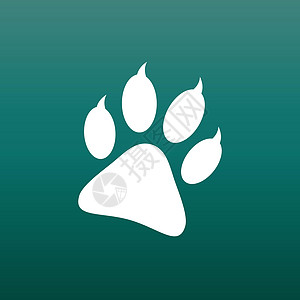 绿色背景上的爪印图标矢量插图 爪子符号平面象形图脚印服务踪迹荒野野生动物痕迹卡通片宠物动物小狗图片