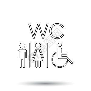 WCtoilet 线矢量图标 男人和女人在白色背景下签到洗手间婴儿性别卫生塑料卫生间餐厅男生酒店女士插图图片