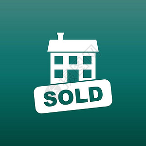 卖房子图标 绿色背景下平面样式的矢量插图图片