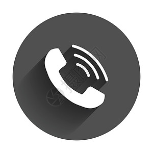 电话图标服务标志 具有长阴影的平面样式的电话通信图标标识用户扬声器听筒热线讲话网站顾客黑色细胞图片