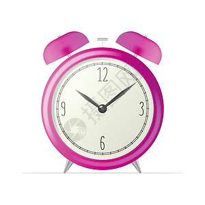 现实的办公时钟 紫色的后退闹钟在白色背景上被孤立 插图图片
