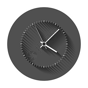 时钟图标矢量图 有长长的影子的办公室时钟白色圆形插图黑色拨号商业发条手表小时指针图片