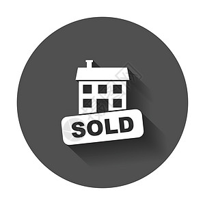 卖房子图标 带有长阴影的平面样式的矢量插图图片