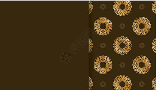 褐色背景 有古金模式 用于在徽标或文本下设计边界插图卡片海报邀请函花丝古董叶子海浪风格图片