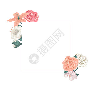 美丽的卡片与鲜花和玫瑰的框架图片