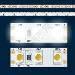 逼真的 12V LED 灯带力量半导体技术电阻器黄色电路白色插图贴片辉光图片