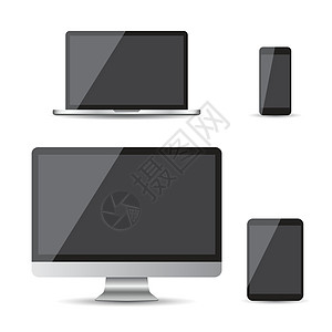 现实设备平面图标和台式计算机 白色背景上的矢量图解软垫插图桌面电话网站技术药片笔记本办公室互联网背景图片