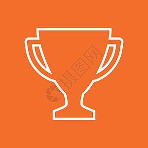 奖杯平面矢量图标的线条样式 简单的赢家符号 孤立在橙色背景上的白色插图比赛游戏优胜者用户报酬橙子胜利杯子锦标赛中风图片
