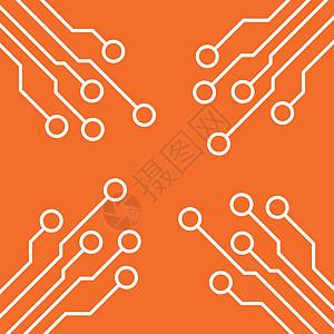 电路板图标 橙色背景下的技术方案符号平面矢量图解芯片处理器电脑晶体管电气电子木板生产插图工程图片
