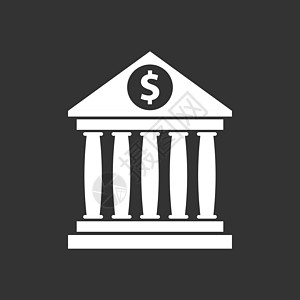 银行大楼图标 带平面样式的美元符号 黑色背景上的博物馆矢量图图片