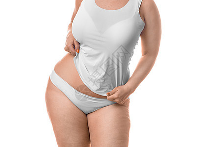 胖女人露出腰部 被白种背景隔绝图片