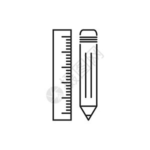 带标尺图标的铅笔 标尺米矢量图测量尺寸办公室乐器黑色仪表工具厘米学校白色背景图片