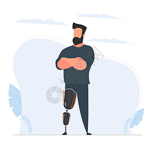 有假腿的残疾人 假肢 残疾人 没有失去肢体的充实生活的概念 向量图片