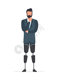一个装着假肢的男人 一个没有腿的人 隔离 矢量技术工作插图跑步残障动机药品赛跑者站立截肢者图片
