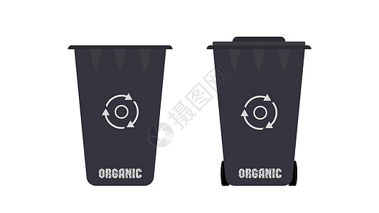 黑色垃圾桶可以用平坦的风格 有机物废物箱 经合组织概念 矢量图片