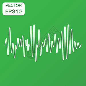 矢量声音波形图标 商业概念声波和音乐脉冲象形图 带有长阴影的绿色背景的矢量图解歌曲俱乐部收音机信号科学地震记录频率立体声配乐图片