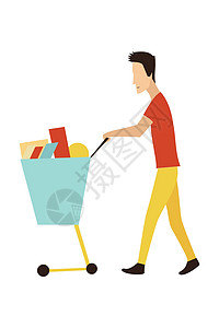 矢量卡通购物袋设置销售店概念元素中的人男性男人食物杂货店插图商品家庭店铺礼物购物中心图片