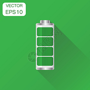 电池电量指示器图标 商业概念电池象形图 带有长阴影的绿色背景的矢量图解来源容量指标电气碱性燃料插图充电器细胞力量图片