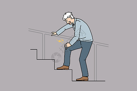 不健康的人走楼梯患有膝盖排背景图片