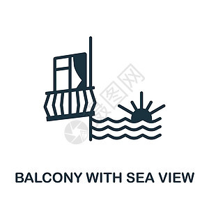 带海景图标的阳台 来自阳台系列的单色标志 创意阳台与海景图标插图网页设计信息图表和 mor图片