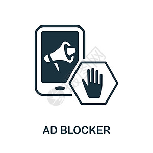 广告拦截器图标 来自内容营销系列的单色标志 用于网页设计信息图表和 mor 的创意广告拦截器图标说明图片