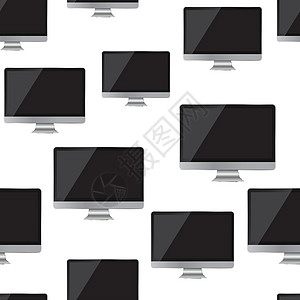 台式电脑显示器无缝图案背景 商业平面矢量图 逼真的设备标志符号模式插图边界电气桌面屏幕展示白色互联网框架液晶图片